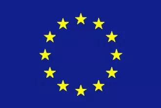 Flagge der Europäischen Union: ein blauer Hintergrund mit einem Kreis aus zwölf gelben, fünfzackigen Sternen in der Mitte.